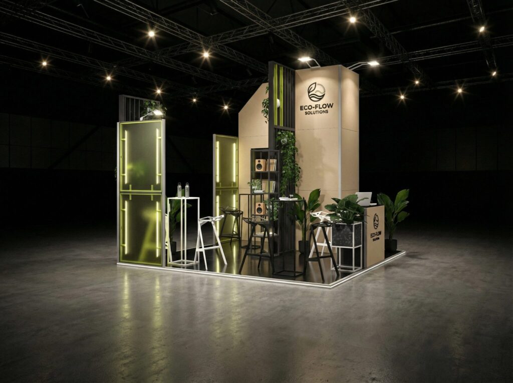 Eco-friendly modular trade show booth – exhibition stand design for a renewable energy trade show