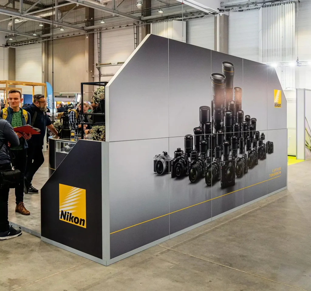 A modern modular exhibition stand by Clever Frame for Nikon brand
