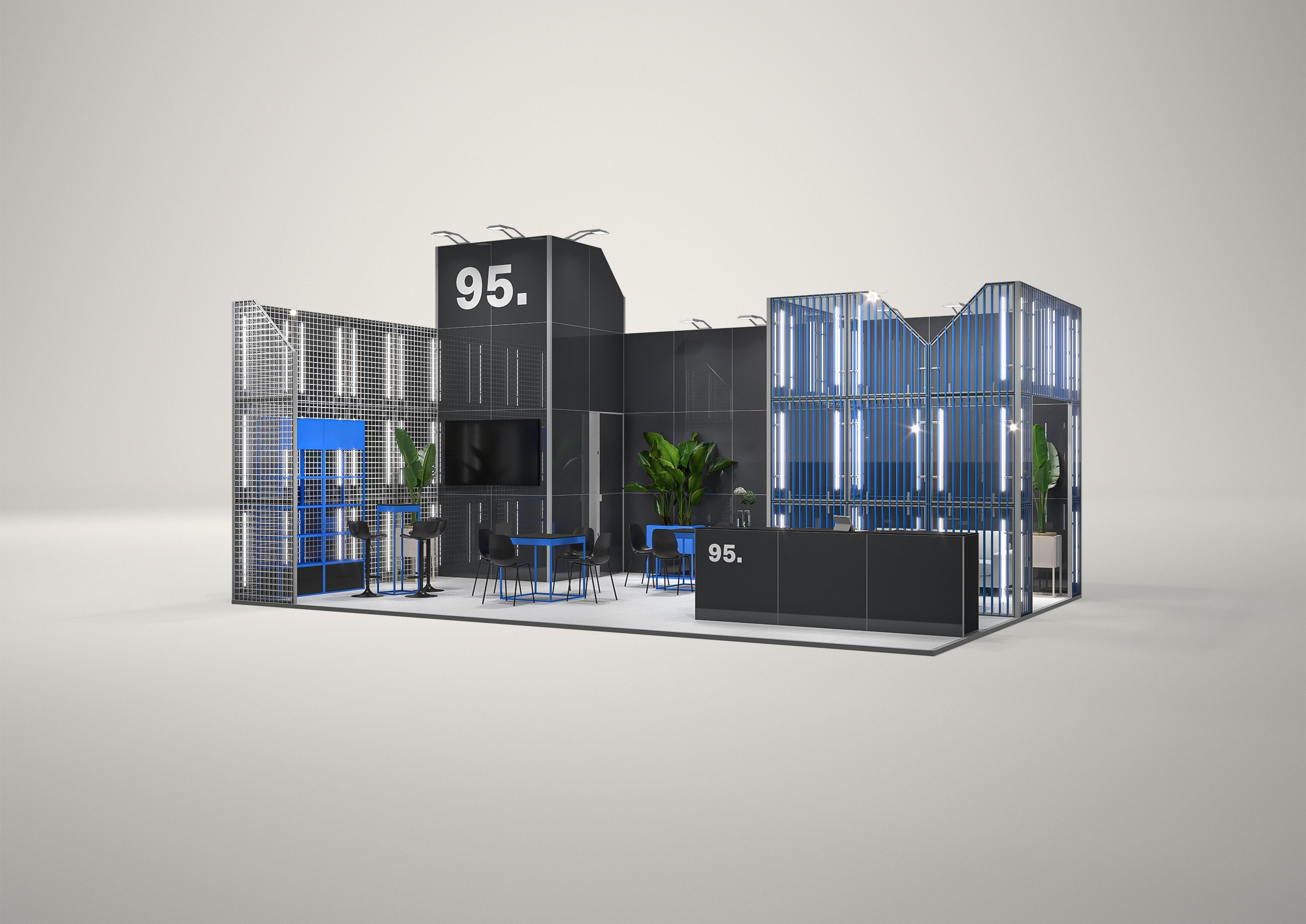Stoisko targowe narożne 9x6m (54m²) – projekt z zabudową narożną