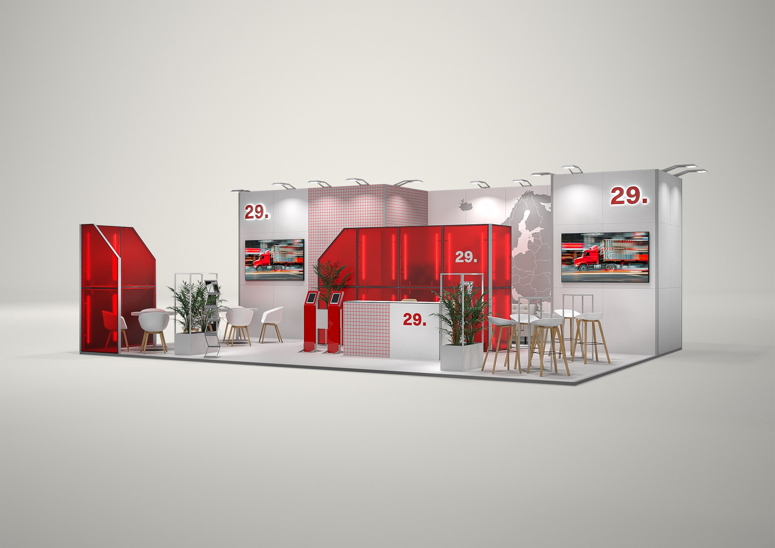 Stoisko targowe półwyspowe 10x7m (70m²) – funkcjonalna zabudowa półwyspowa