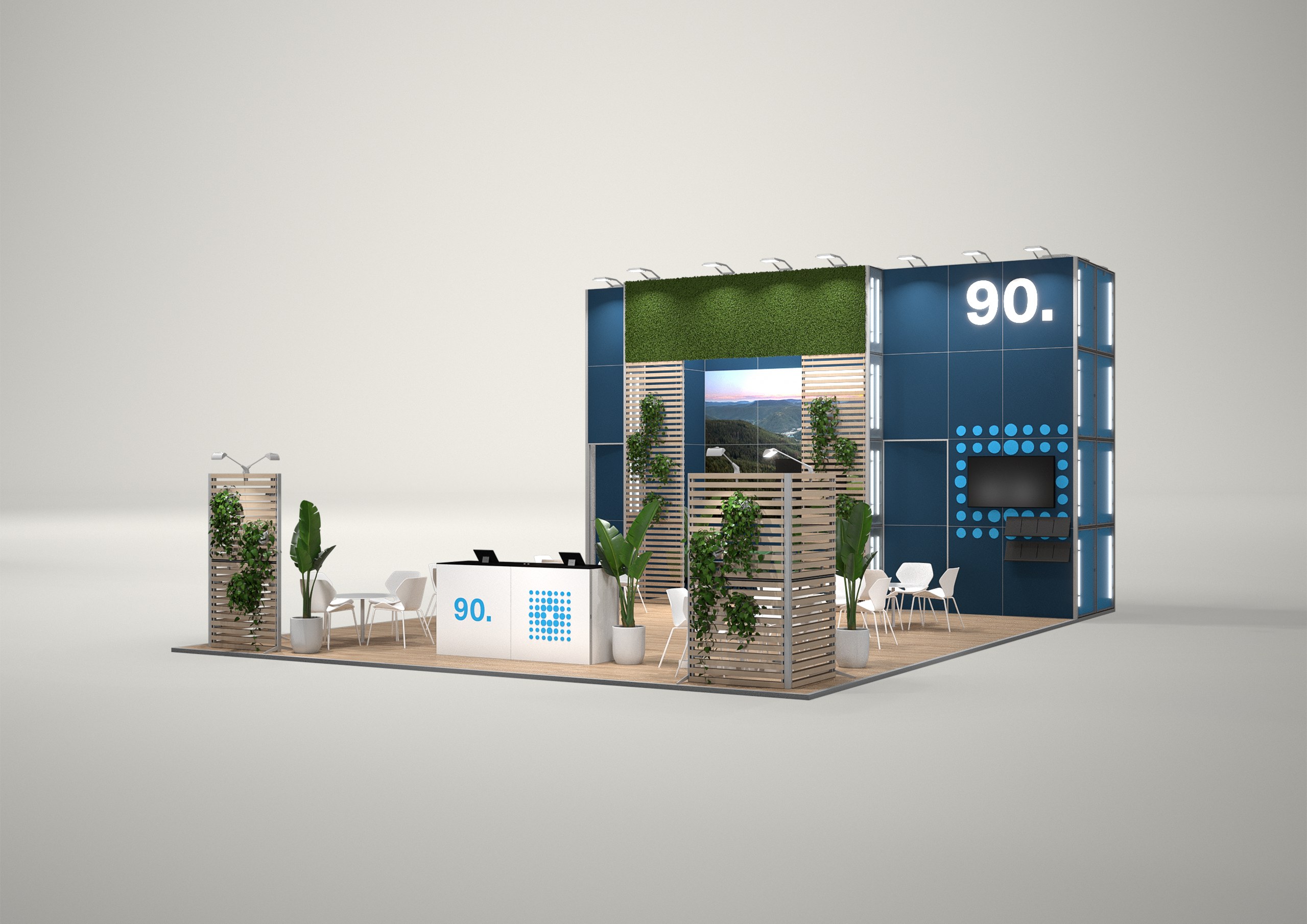 Stoisko targowe półwyspowe 11x8m (88m²) – profesjonalny projekt półwyspowy
