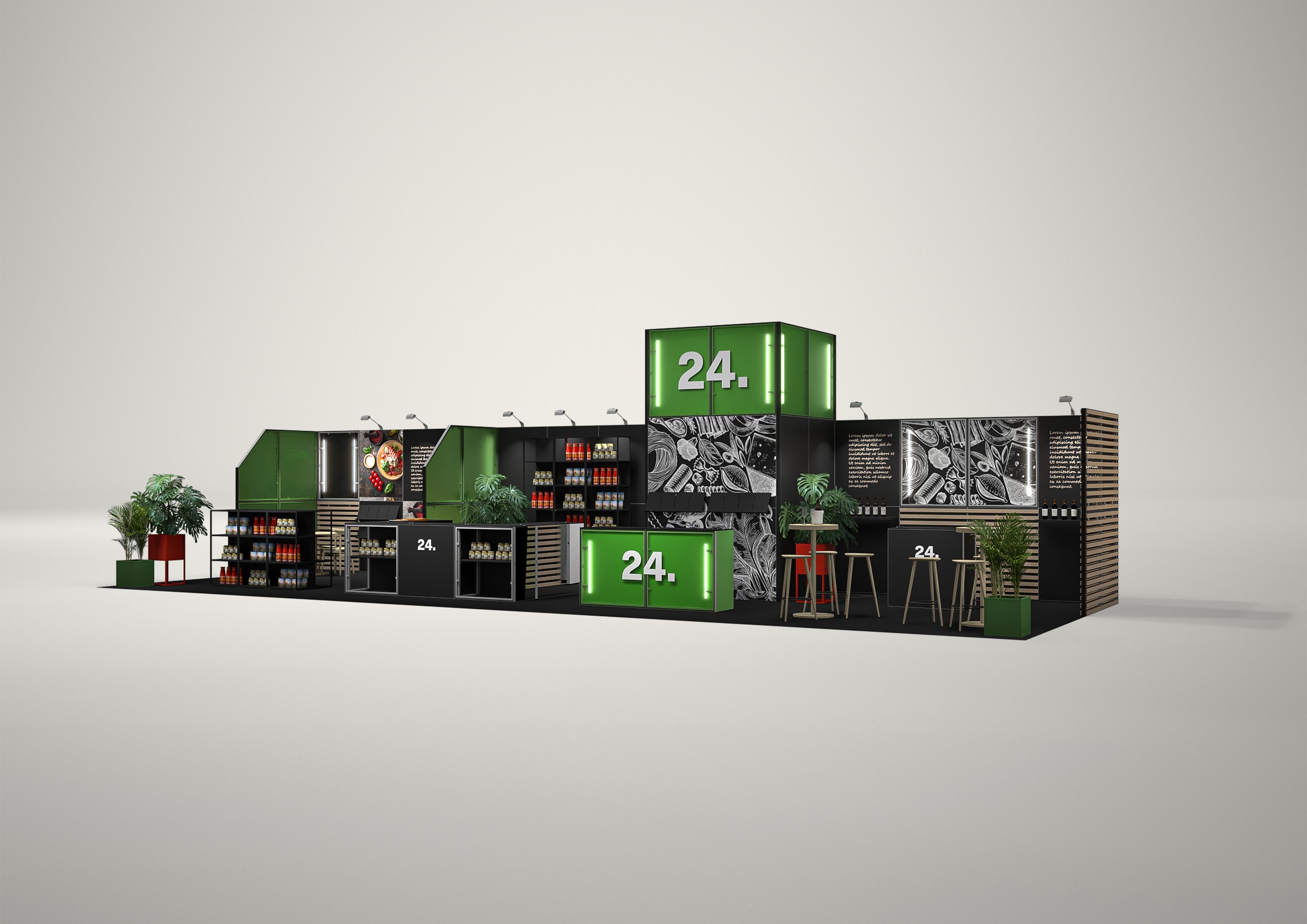 Stoisko targowe półwyspowe 14x5m (70m²) – stoisko półwyspowe z podświetleniem