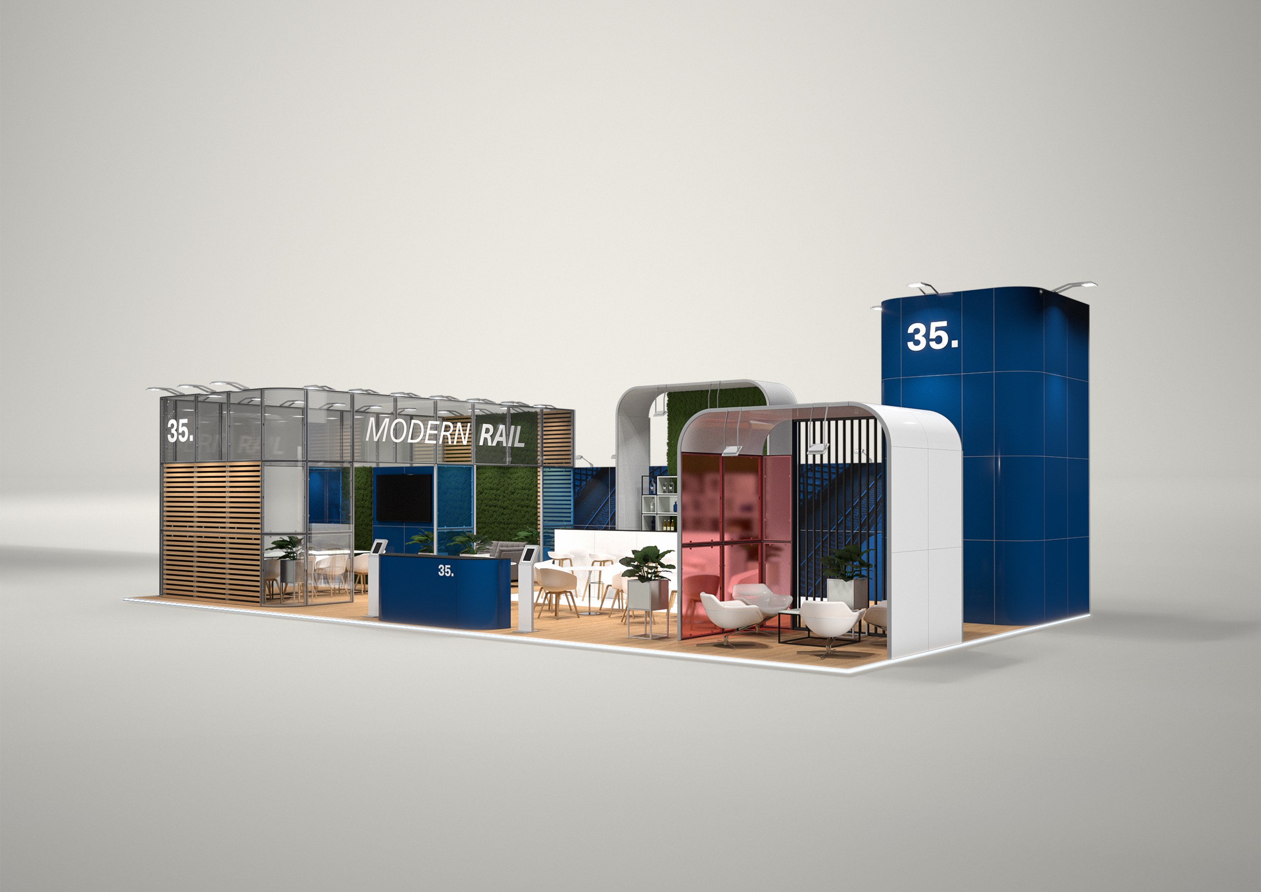 Stoisko targowe półwyspowe 15x8m (120m²) – nowoczesne stoisko półwyspowe