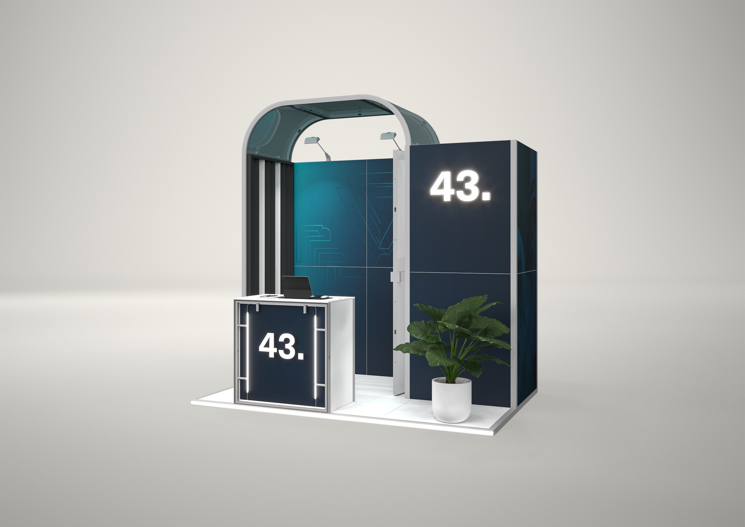 Stoisko targowe półwyspowe 3x2m (6m²) – stoisko półwyspowe z podświetleniem