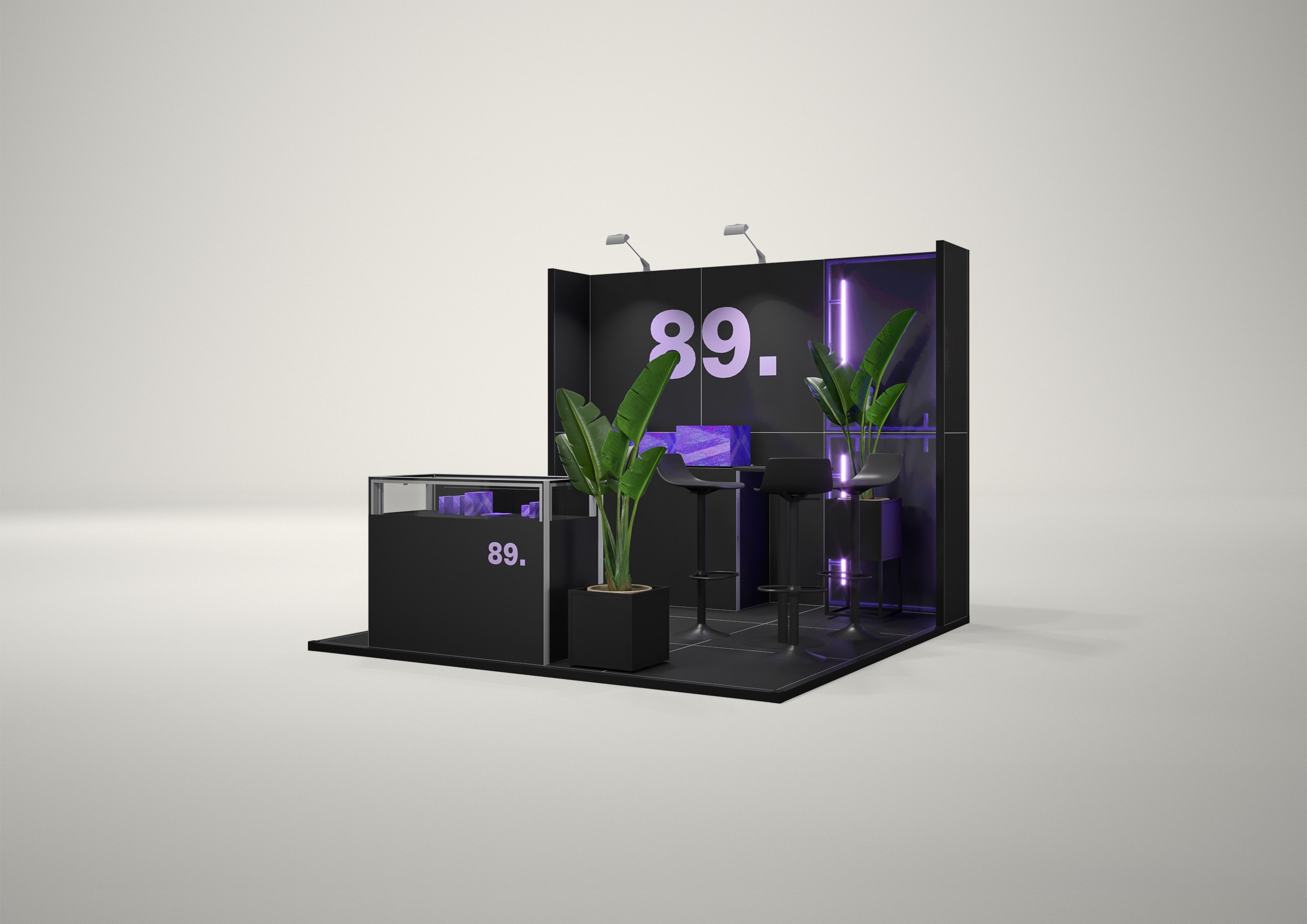 Stoisko targowe półwyspowe 3x3m (9m²) – profesjonalny projekt półwyspowy