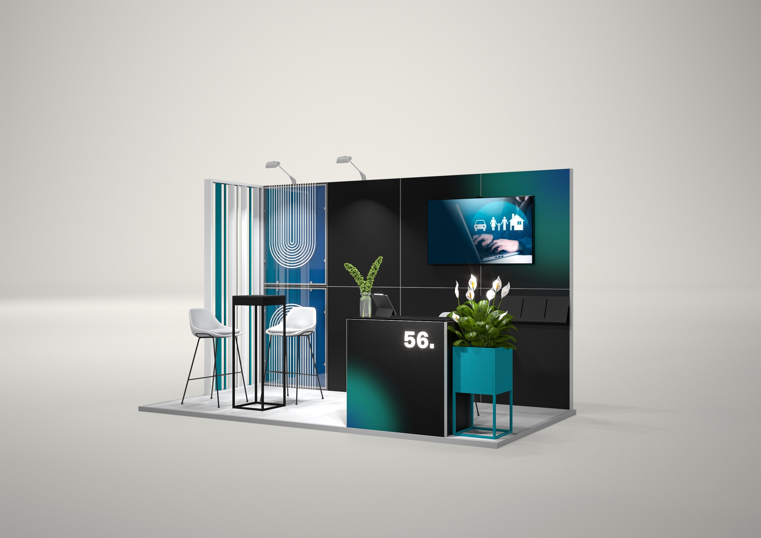 Stoisko targowe półwyspowe 4x2m (8m²) – funkcjonalna zabudowa półwyspowa