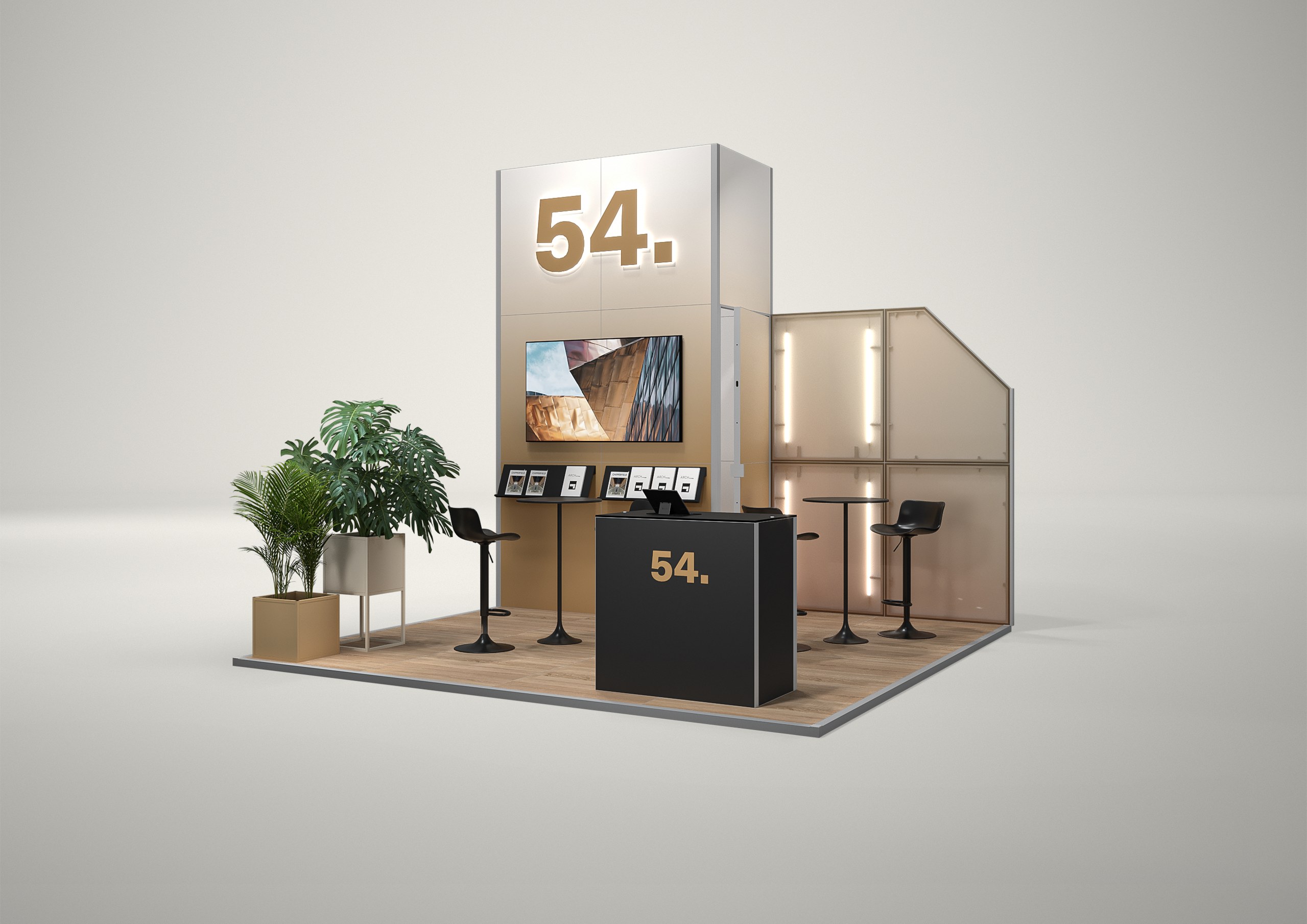 Stoisko targowe półwyspowe 4x4m (16m²) – stoisko półwyspowe z podświetleniem
