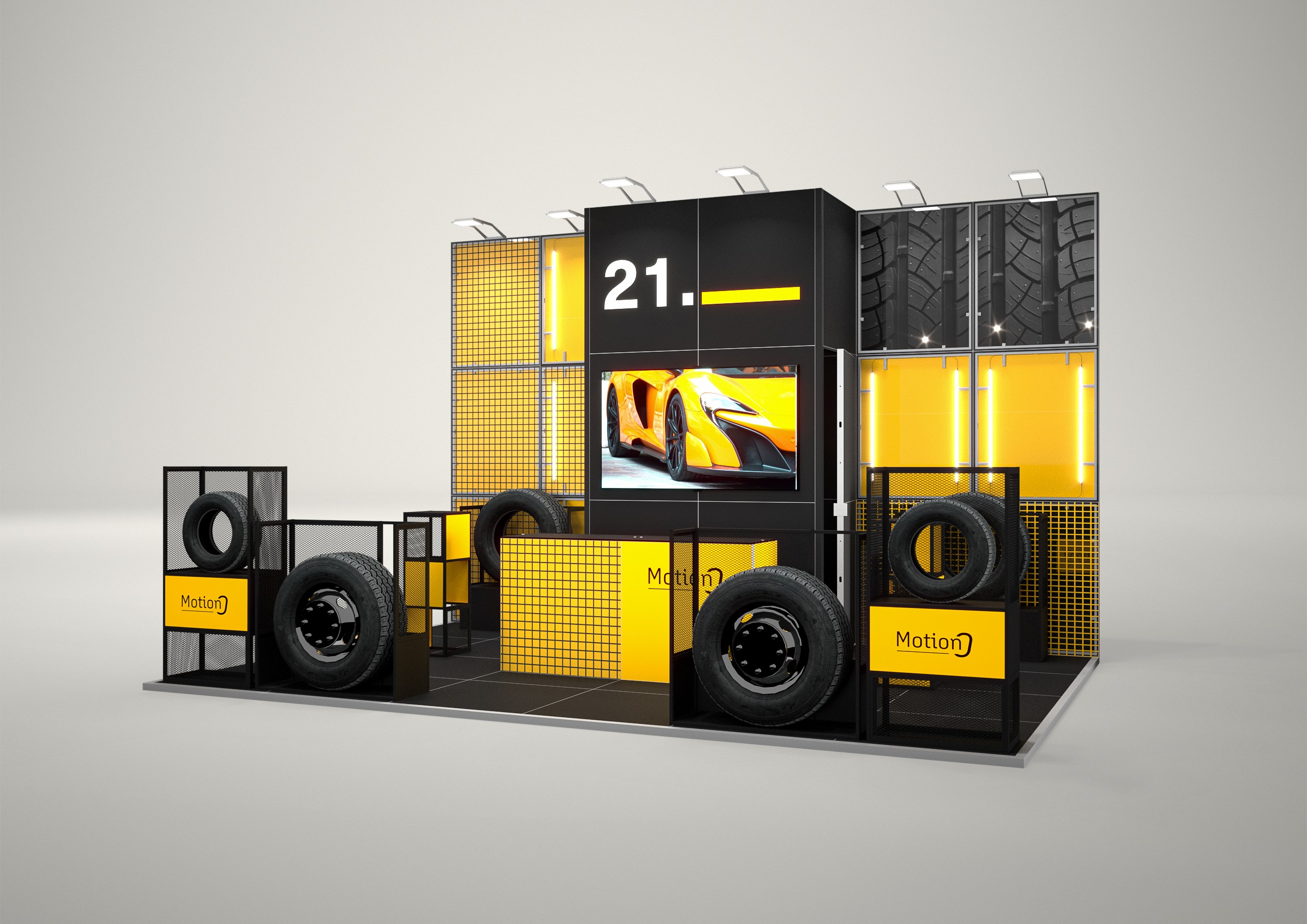 Stoisko targowe półwyspowe 6x4m (24m²) – półwyspowa zabudowa z przestrzenią spotkań