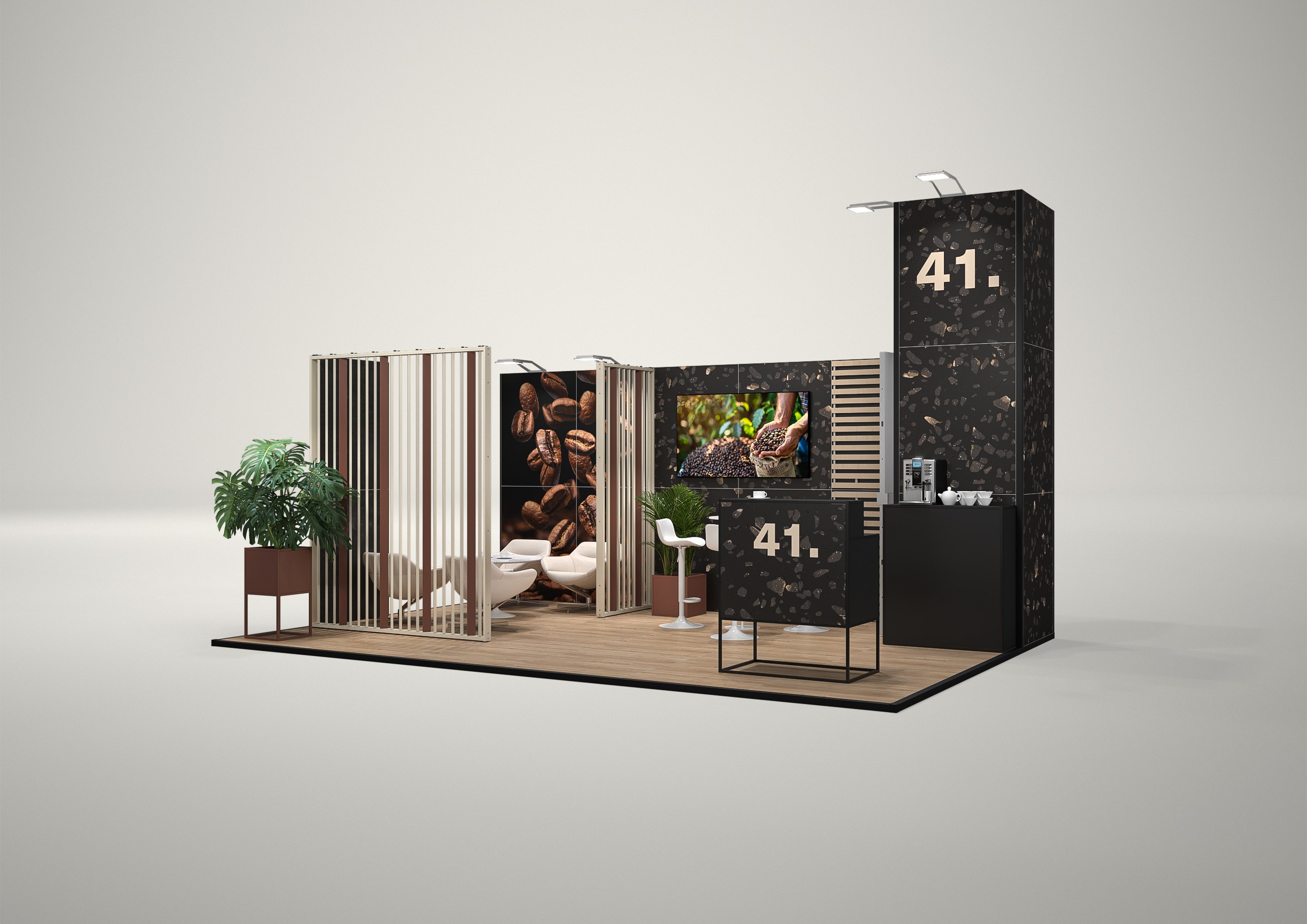 Stoisko targowe półwyspowe 6x4m (24m²) – profesjonalny projekt półwyspowy
