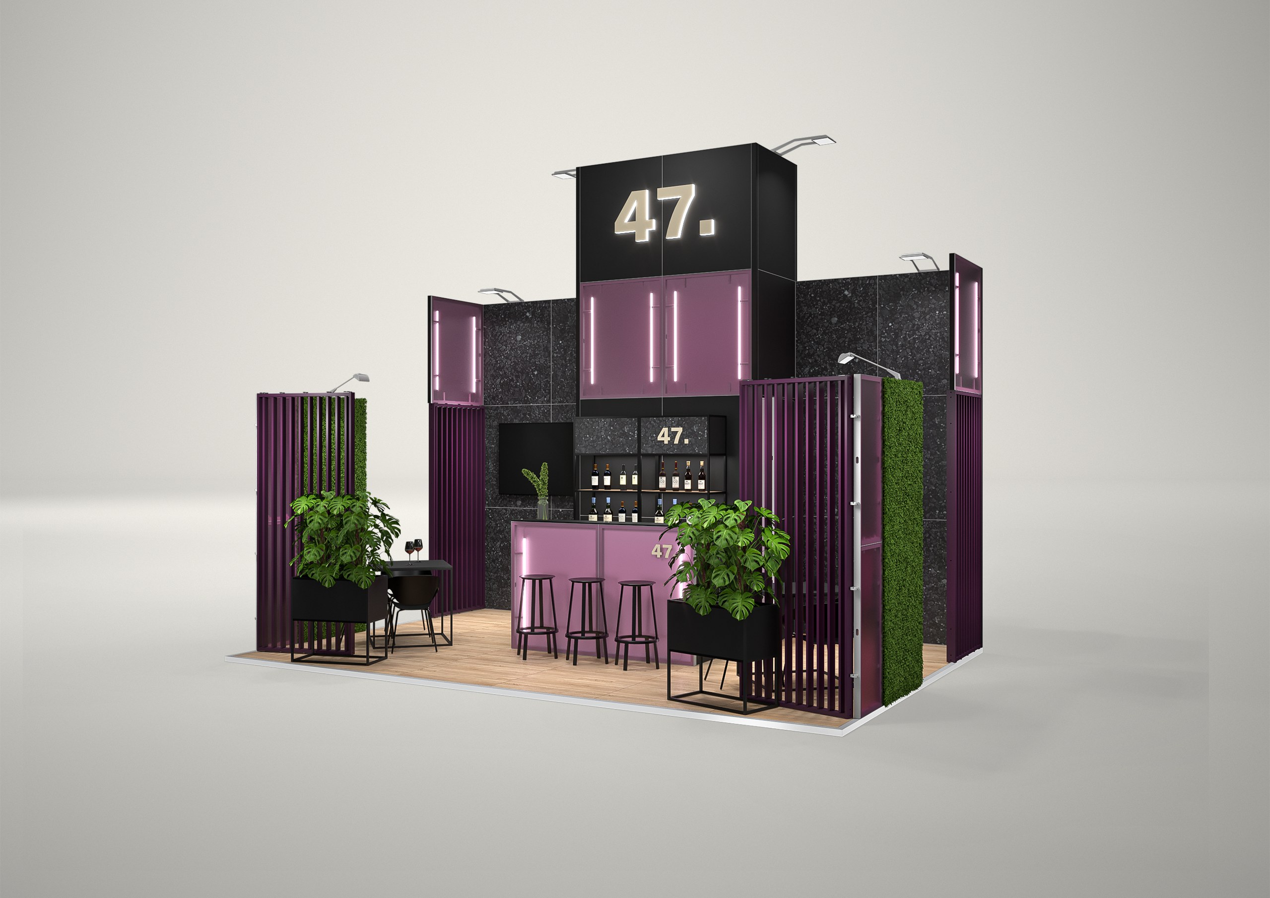 Stoisko targowe półwyspowe 6x4m (24m²) – reprezentacyjna zabudowa półwyspowa
