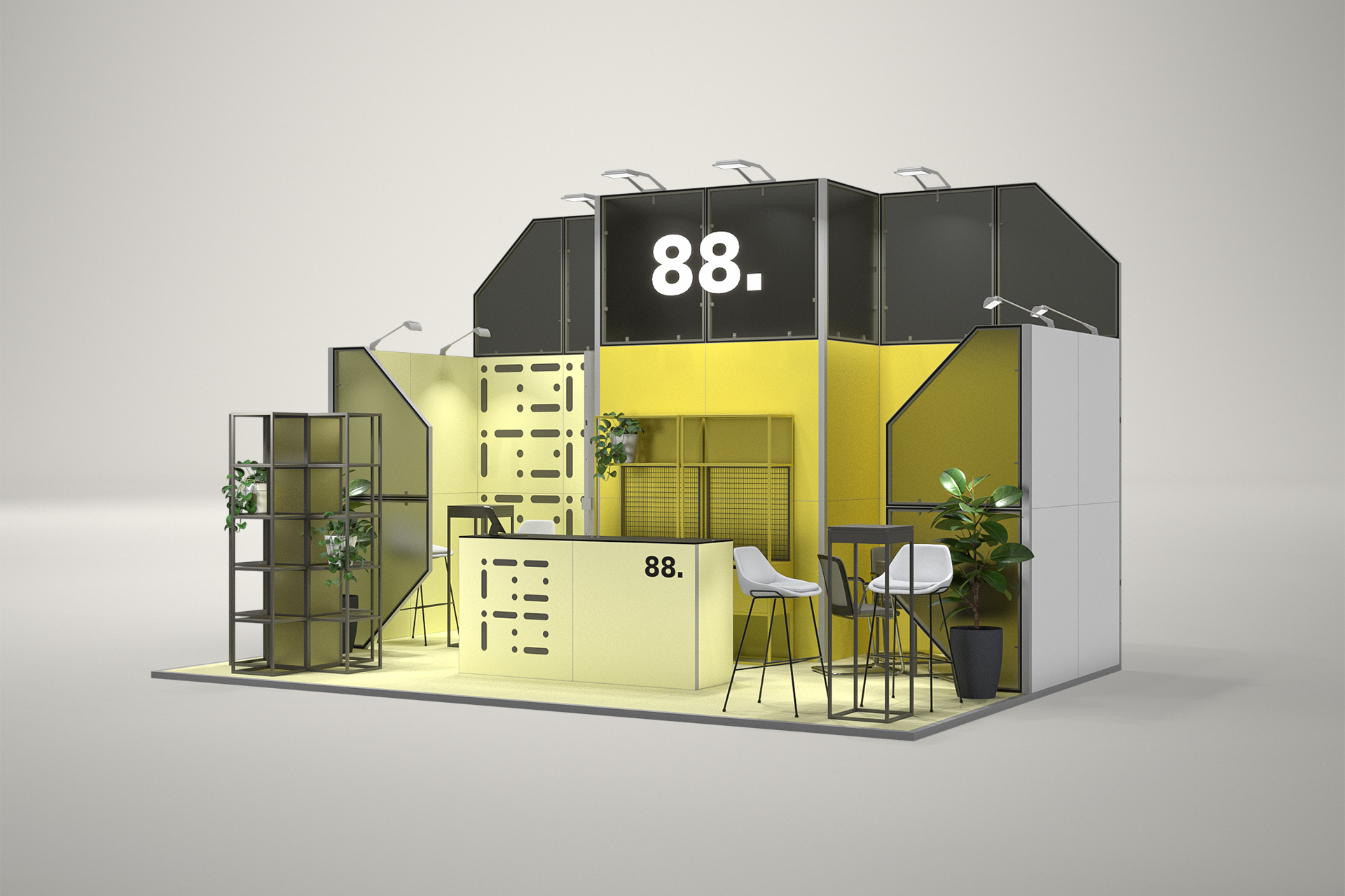 Stoisko targowe półwyspowe 6x4m (24m²) – profesjonalny projekt półwyspowy