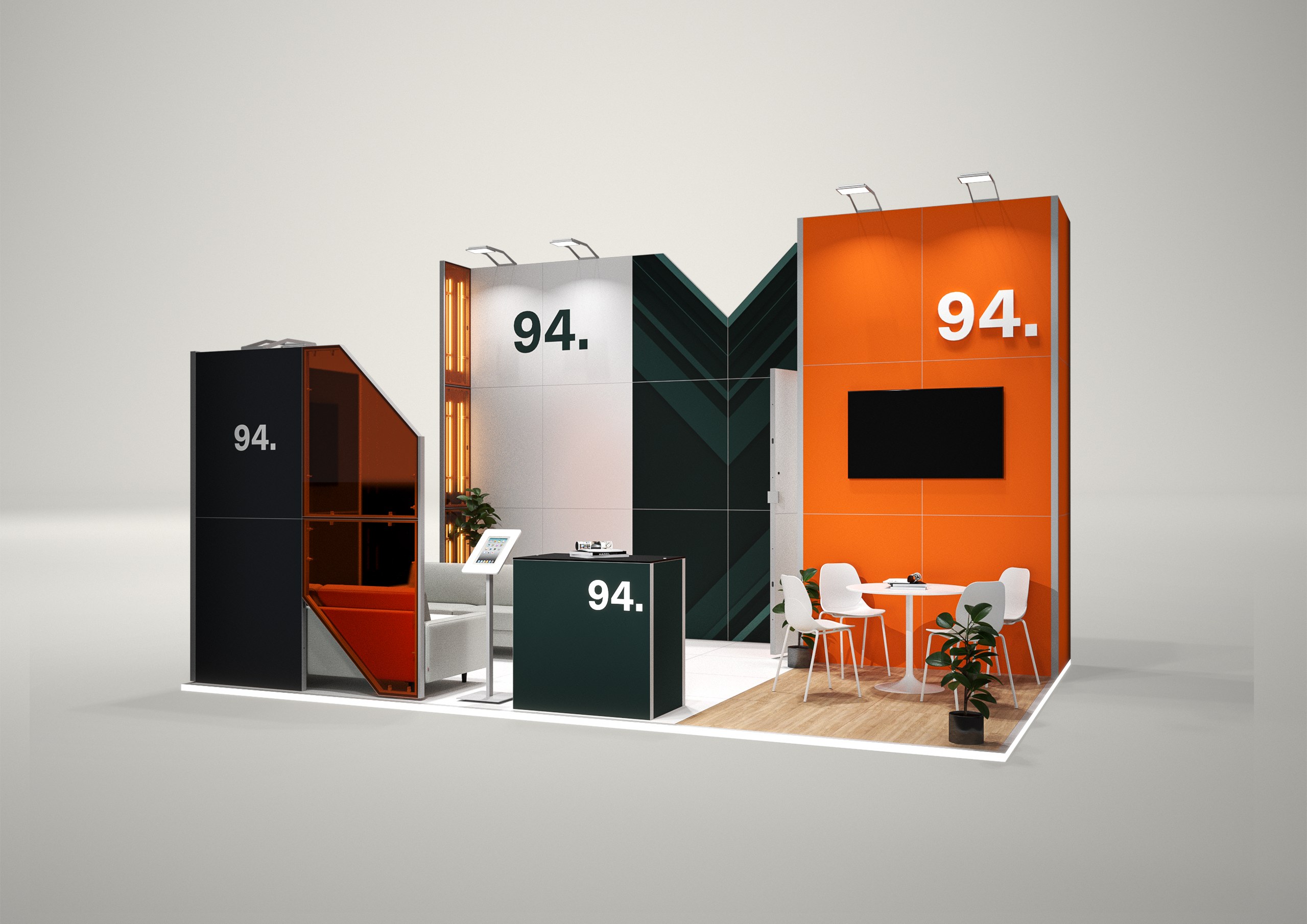 Stoisko targowe półwyspowe 6x4m (24m²) – reprezentacyjna zabudowa półwyspowa