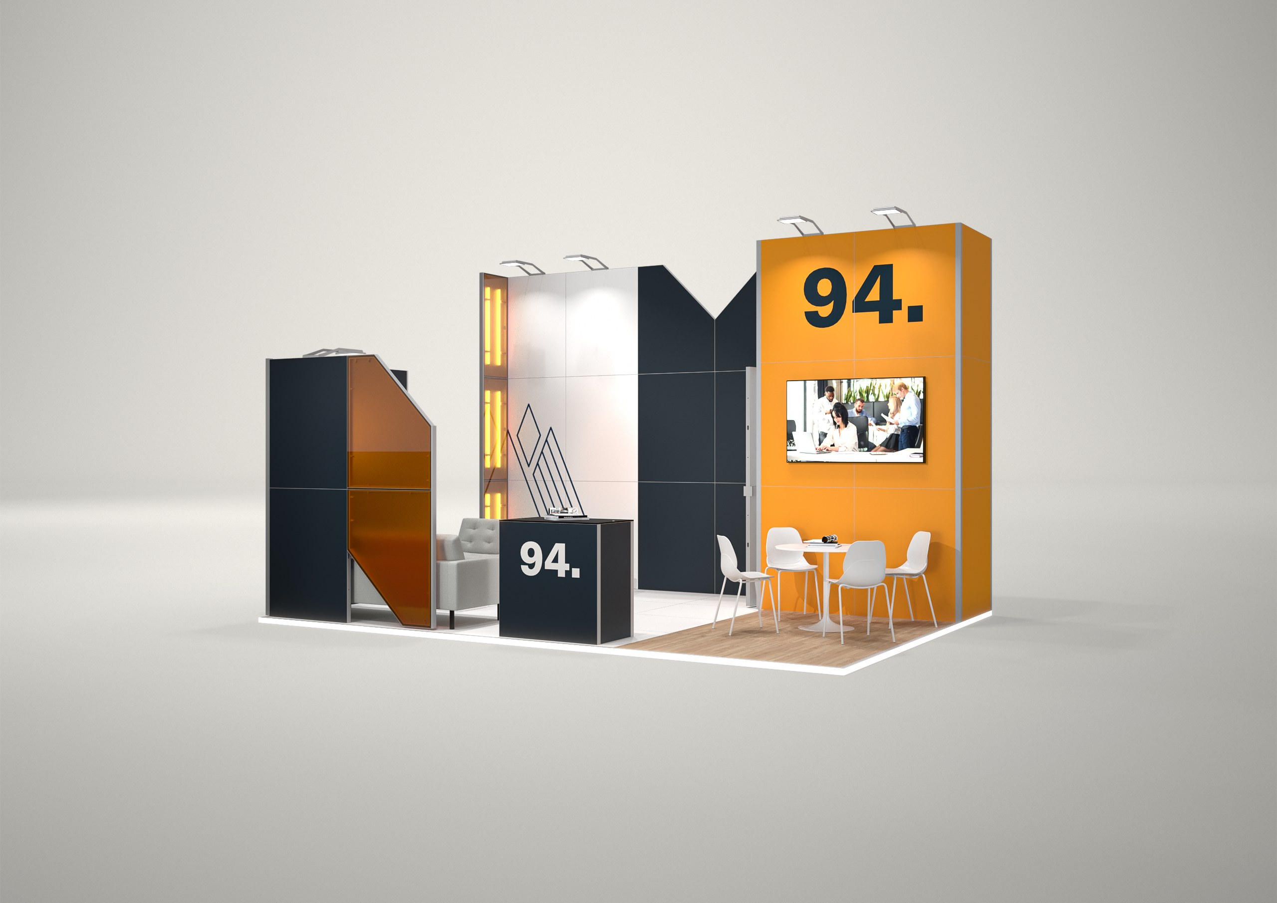 Stoisko targowe półwyspowe 6x4m (24m²) – nowoczesne stoisko półwyspowe