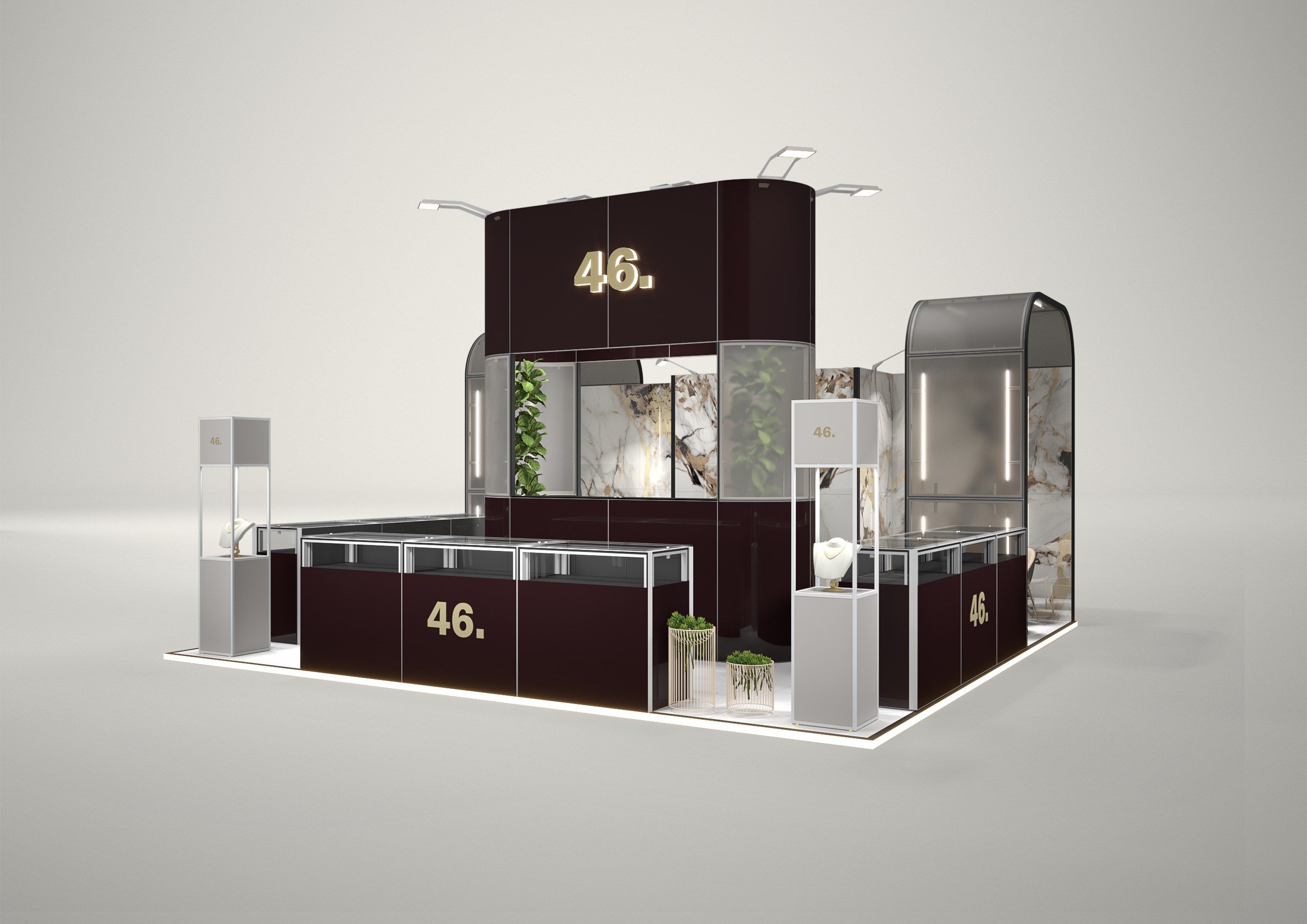 Stoisko targowe półwyspowe 6x6m (36m²) – reprezentacyjna zabudowa półwyspowa