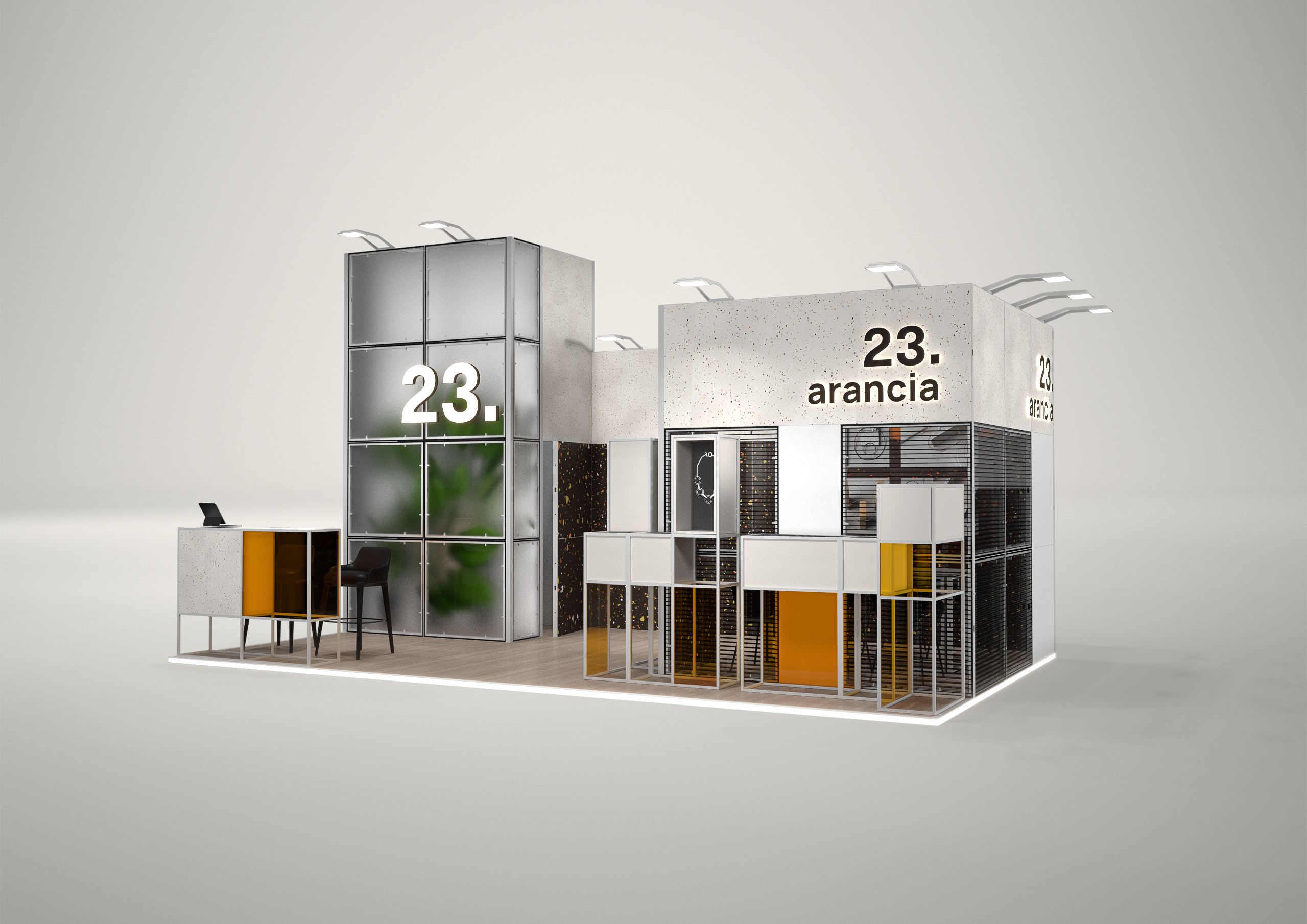 Stoisko targowe półwyspowe 7x4m (28m²) – stoisko półwyspowe z podświetleniem