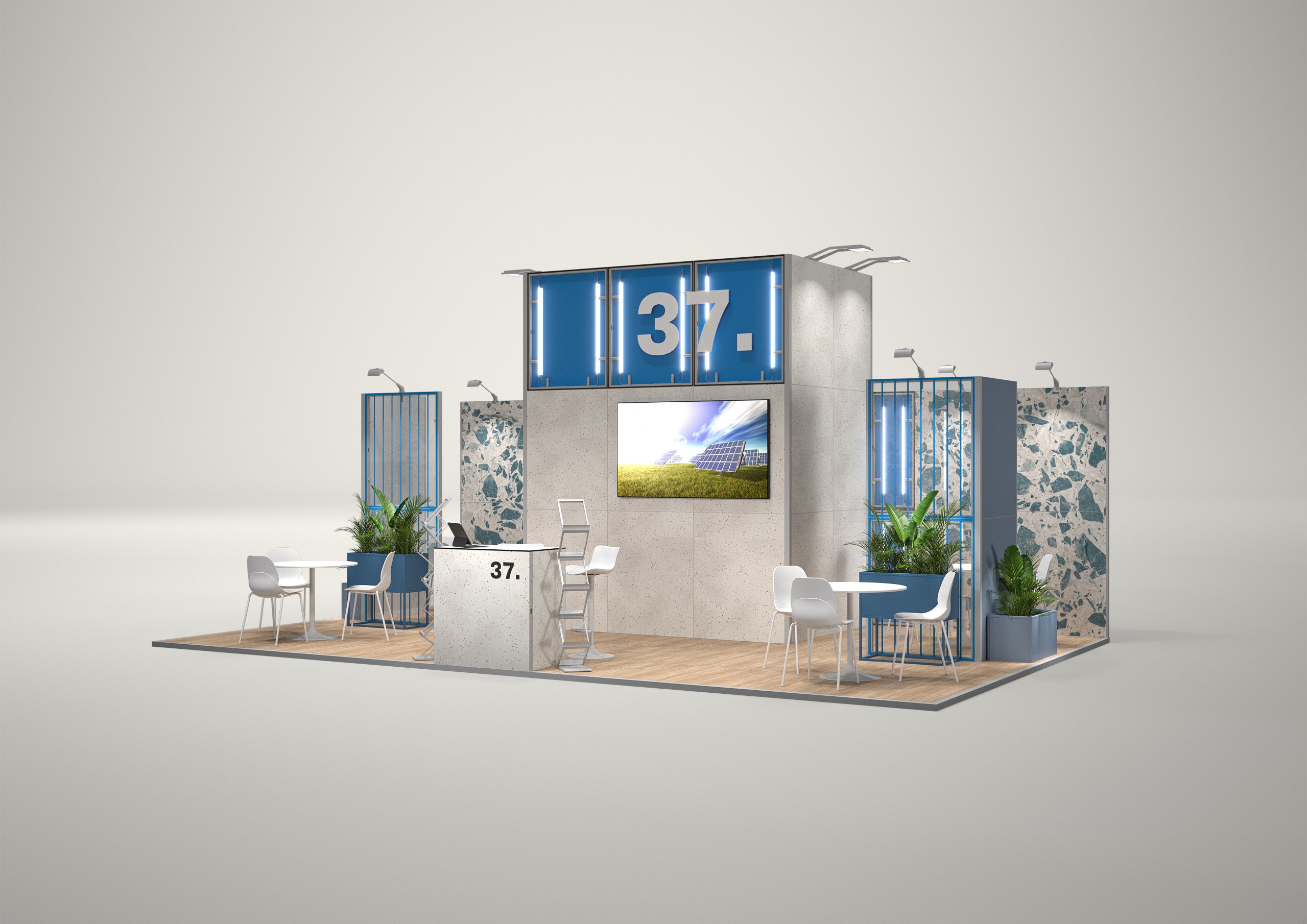 Stoisko targowe półwyspowe 8x5m (40m²) – eleganckie stoisko półwyspowe