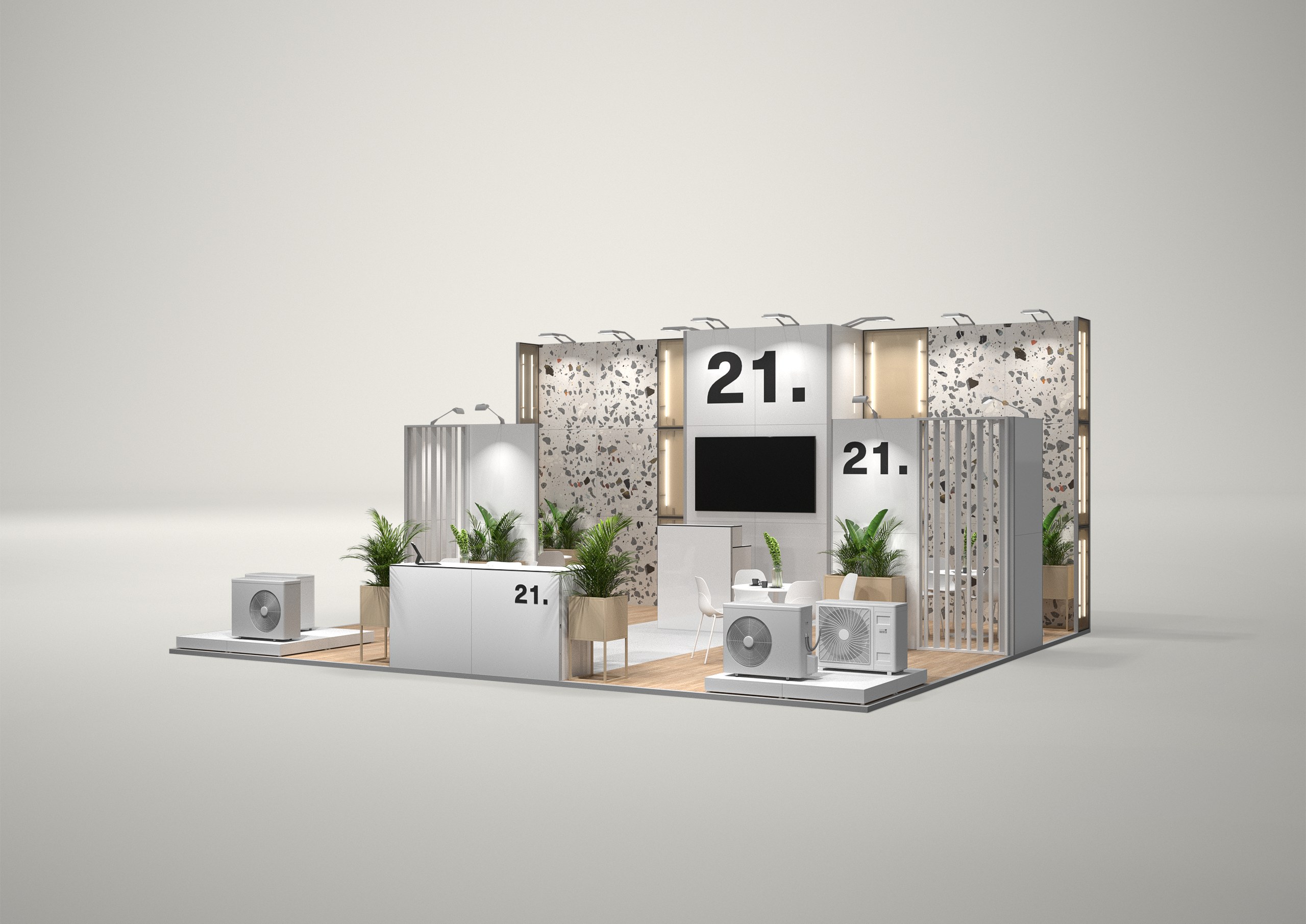 Stoisko targowe półwyspowe 8x7m (56m²) – stoisko półwyspowe z podświetleniem