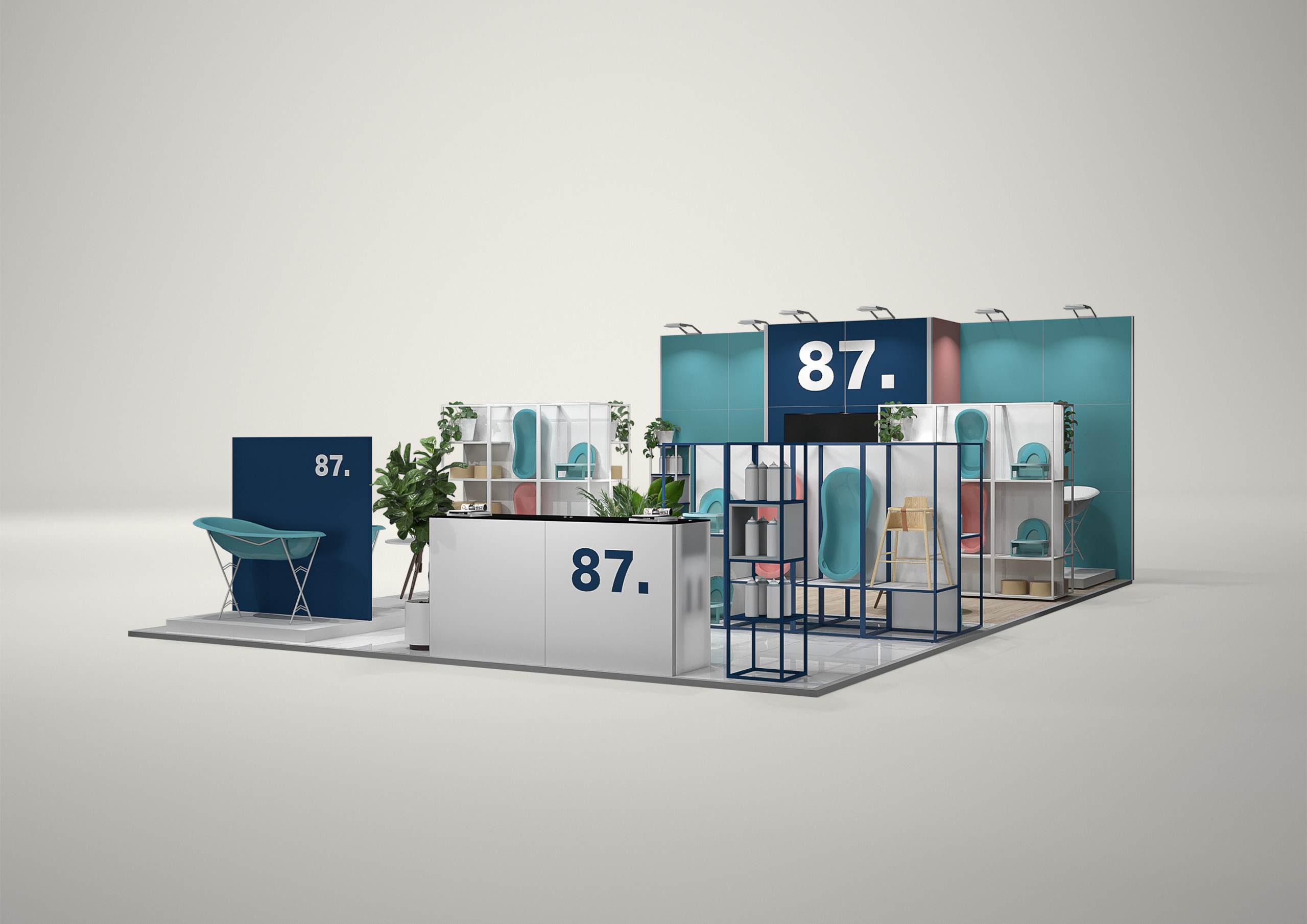 Stoisko targowe półwyspowe 9x6m (54m²) – reprezentacyjna zabudowa półwyspowa