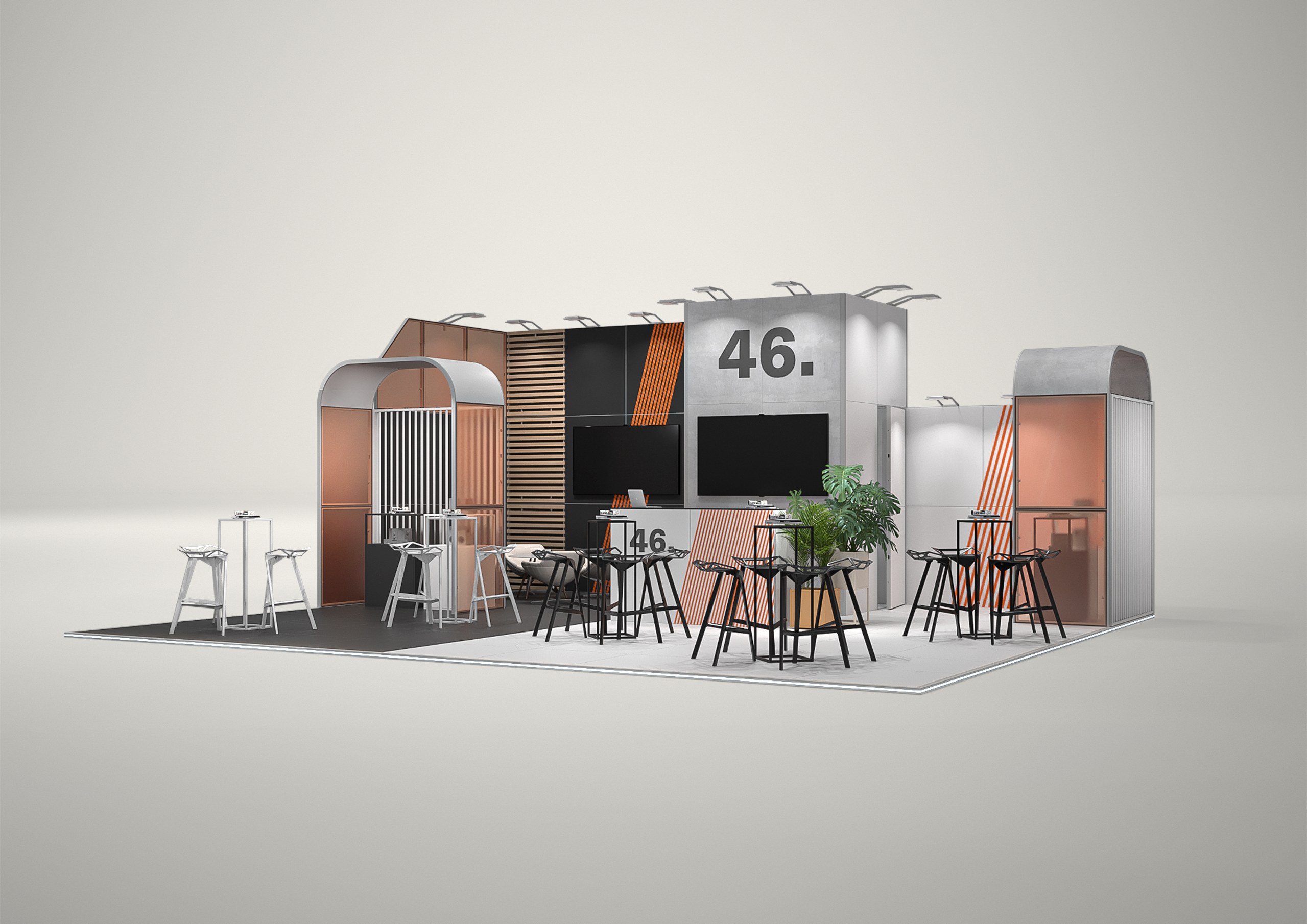 Stoisko targowe półwyspowe 9x8m (72m²) – nowoczesne stoisko półwyspowe