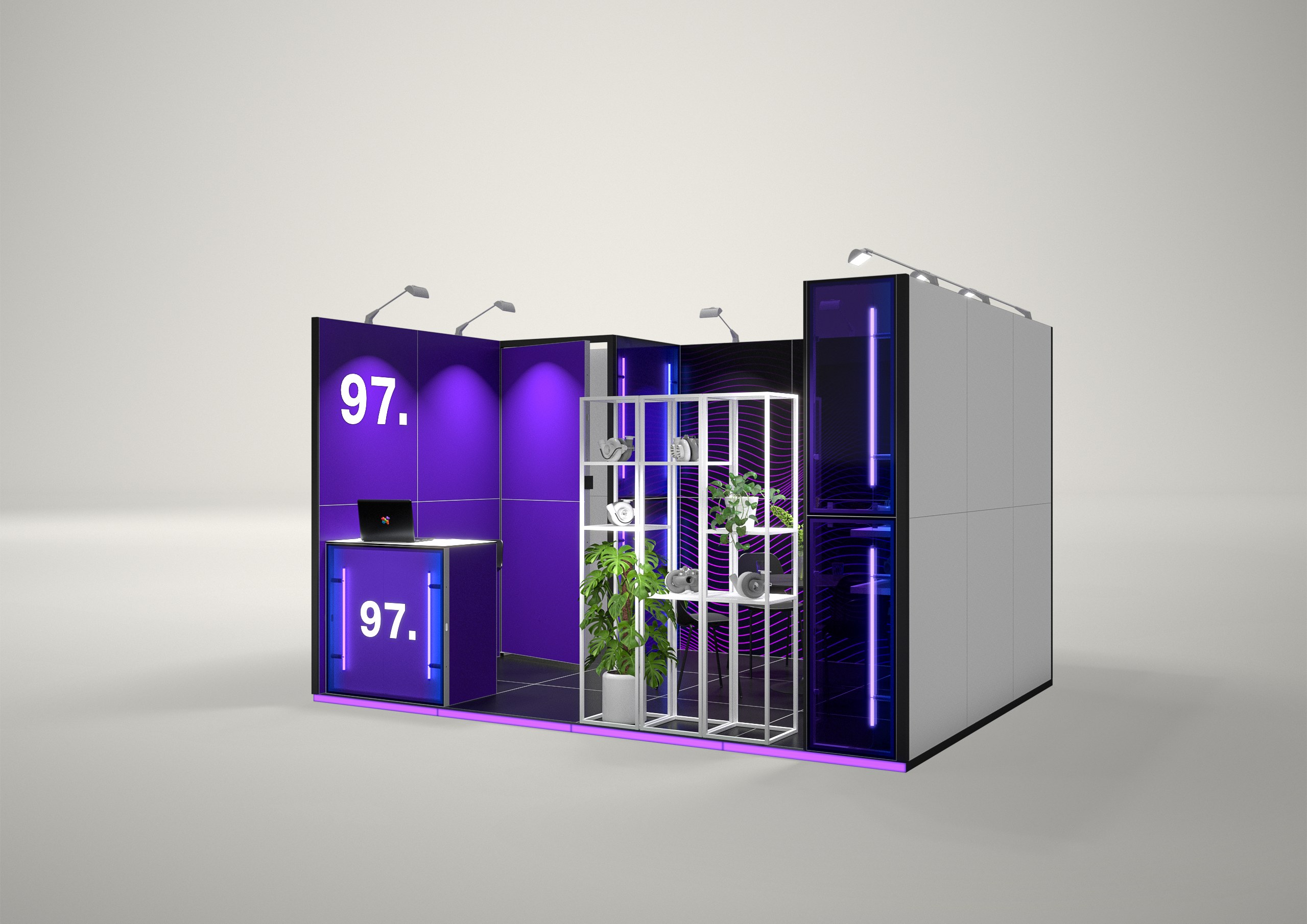 Stoisko targowe szeregowe 4x3m (12m²) – elegancki projekt szeregowy