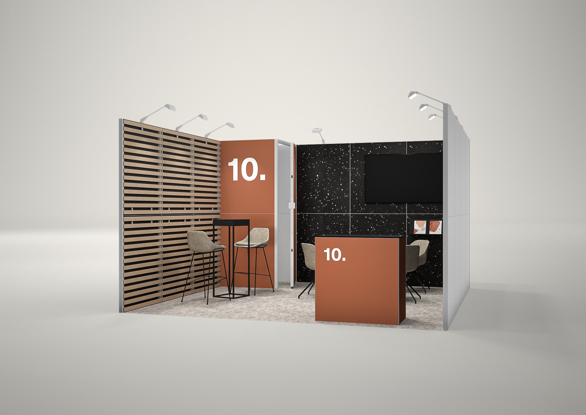 Stoisko targowe szeregowe 4x4m (16m²) – stoisko szeregowe z ladą