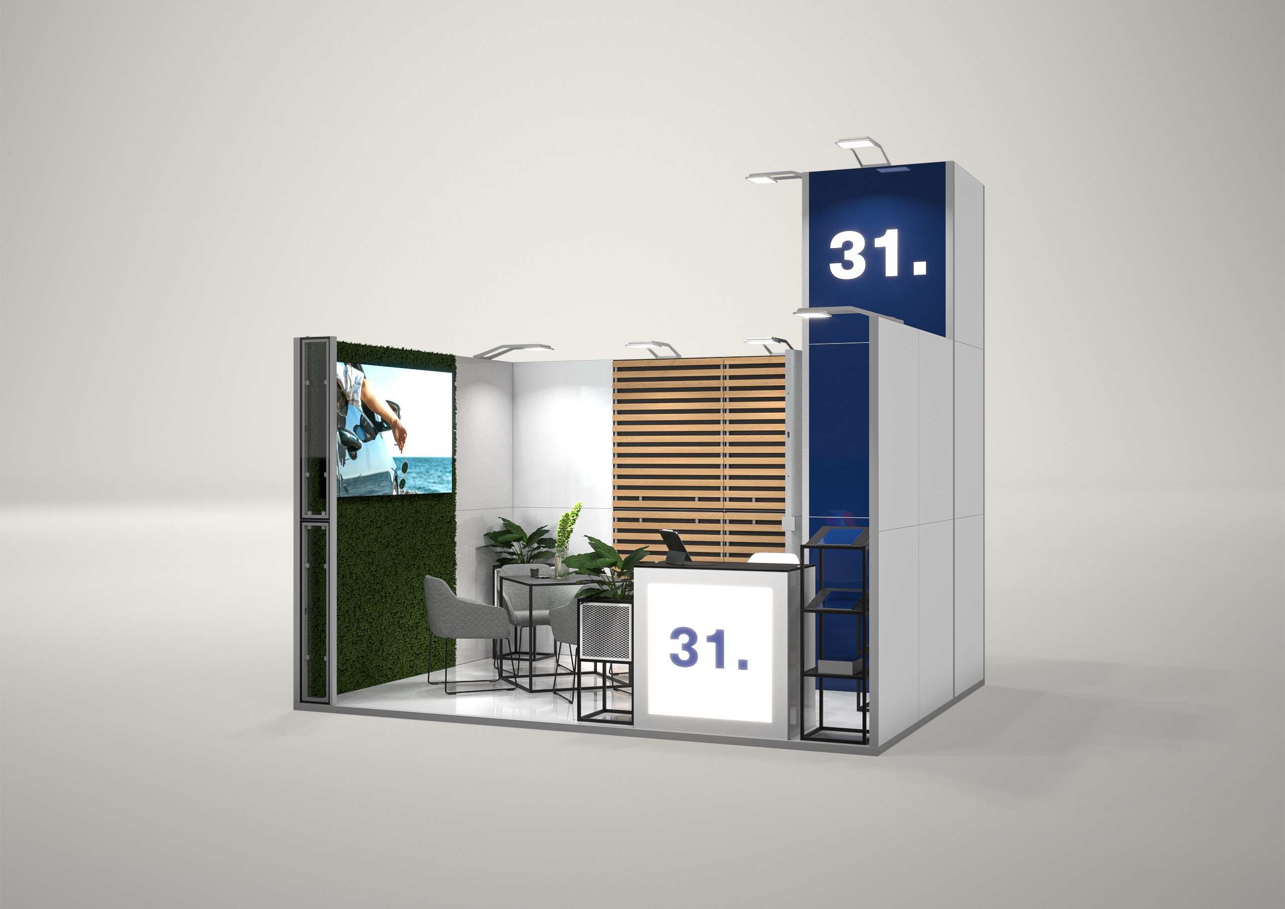 Stoisko targowe szeregowe 4x4m (16m²) – szeregowe stoisko z podświetleniem