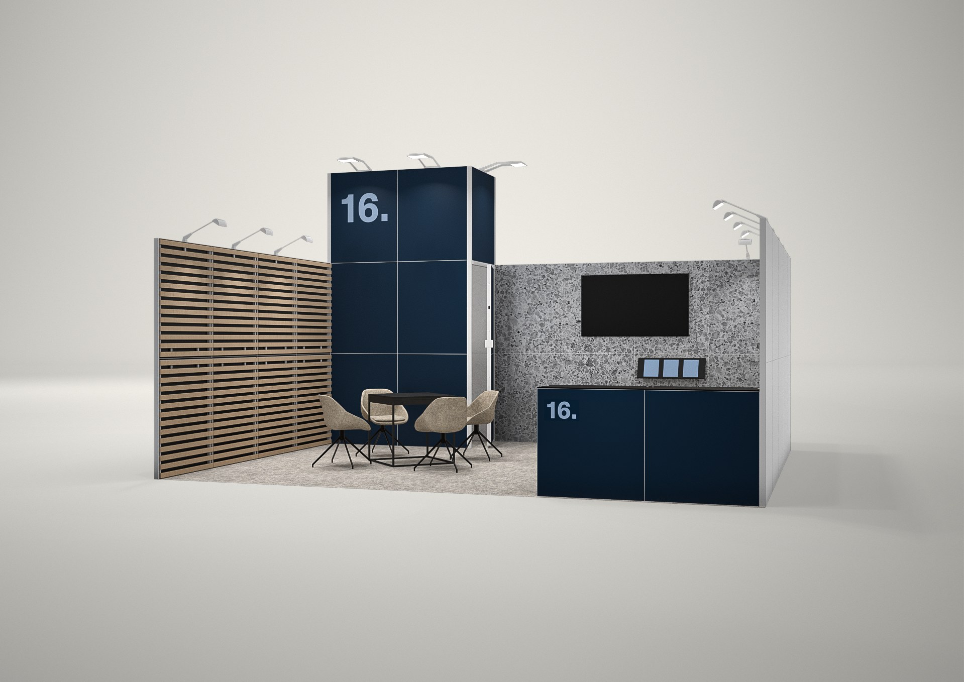 Stoisko targowe szeregowe 6x5m (30m²) – szeregowe stoisko z grafiką wielkoformatową
