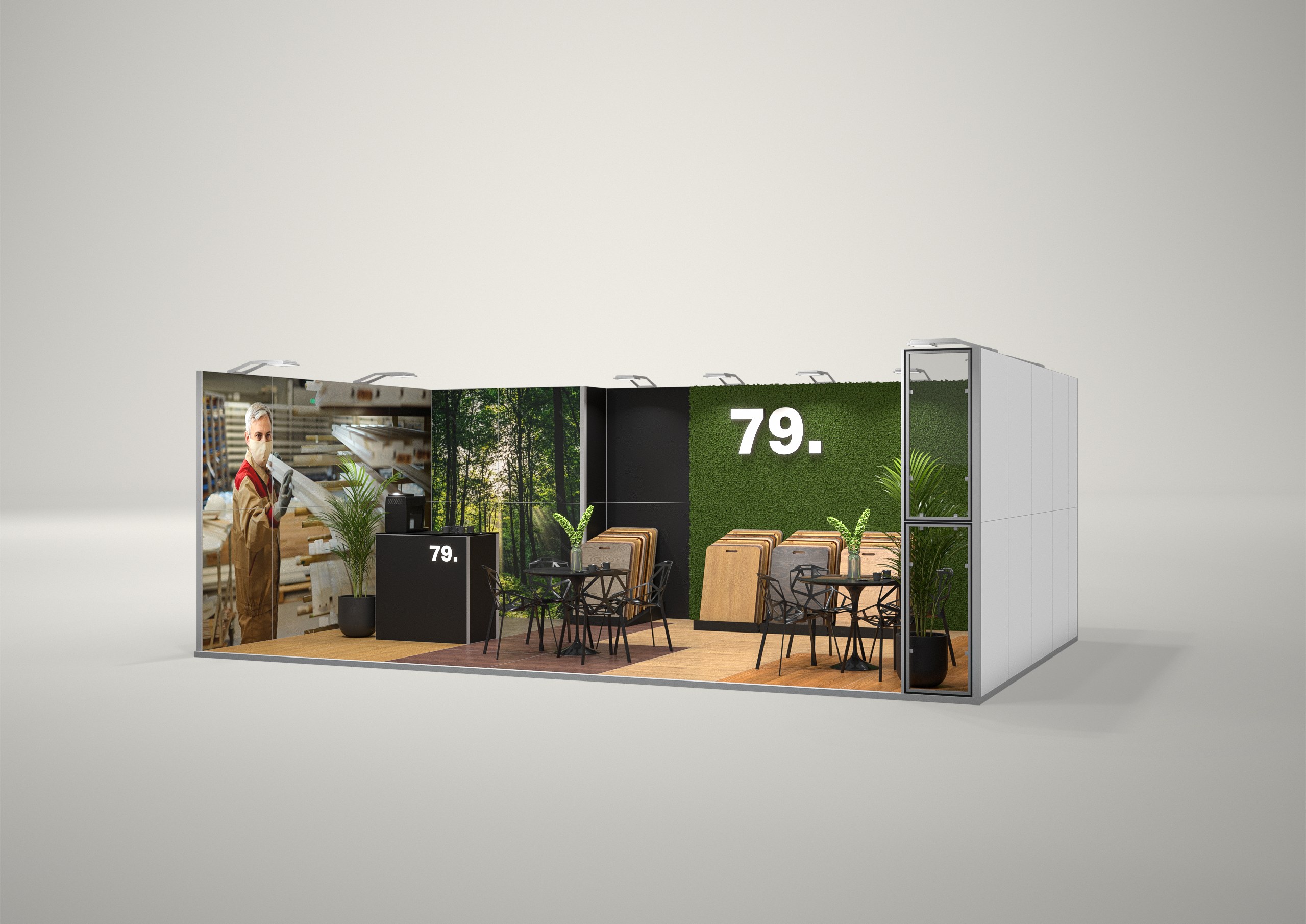 Stoisko targowe szeregowe 6x5m (30m²) – stoisko szeregowe z ladą