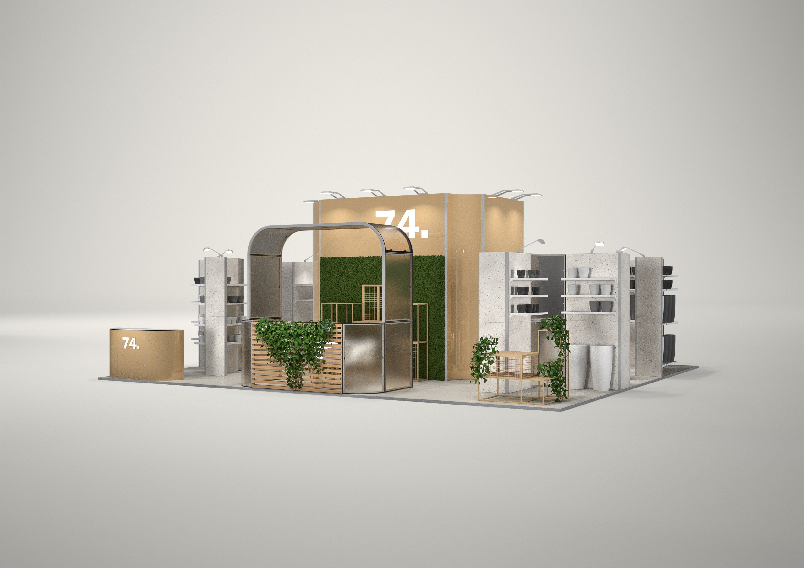 Stoisko targowe wyspowe 10x9m (90m²) – reprezentacyjna zabudowa wyspowa