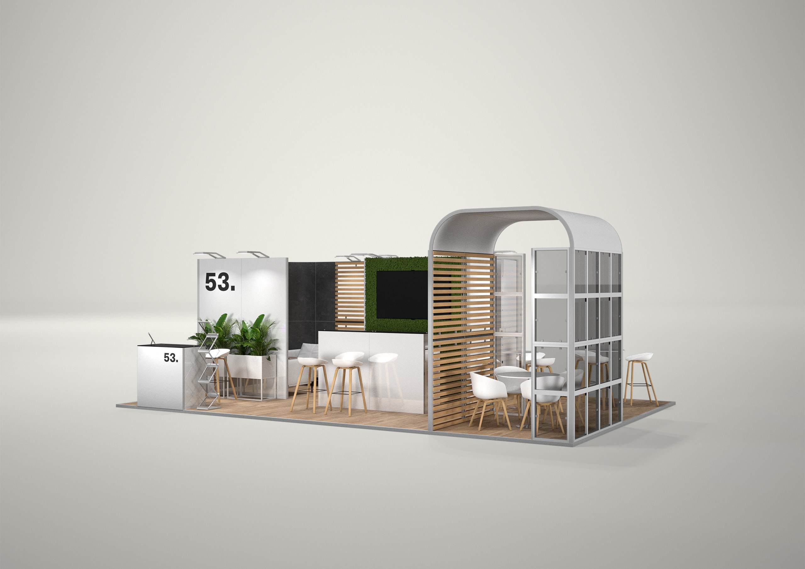 Stoisko targowe wyspowe 8x5m (40m²) – nowoczesne stoisko wyspowe